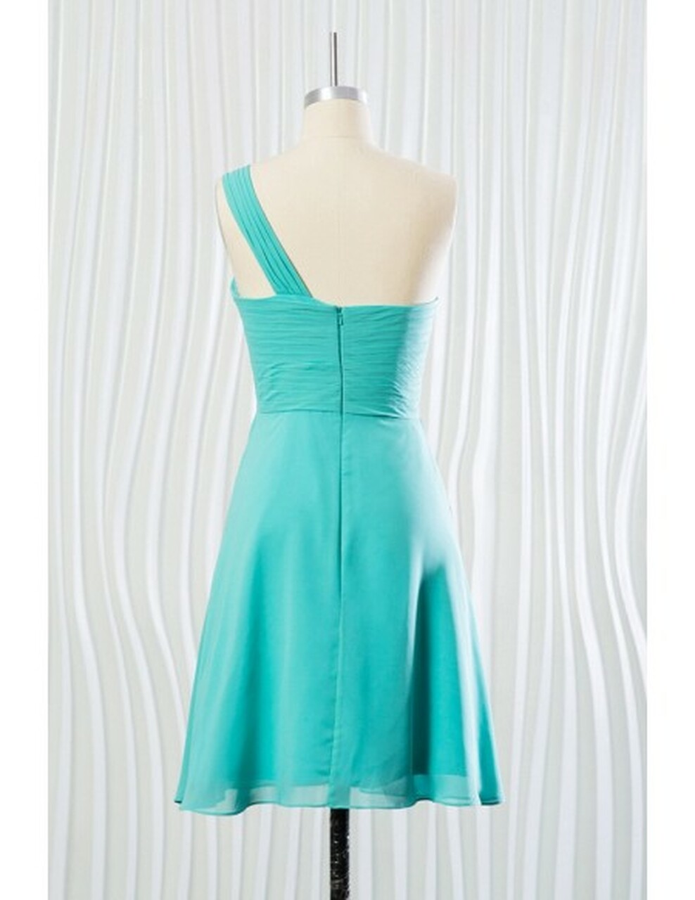 A-line One Shoulder Sleeveless Knee-length 100D Chiffon Bridesmaid Attire 2