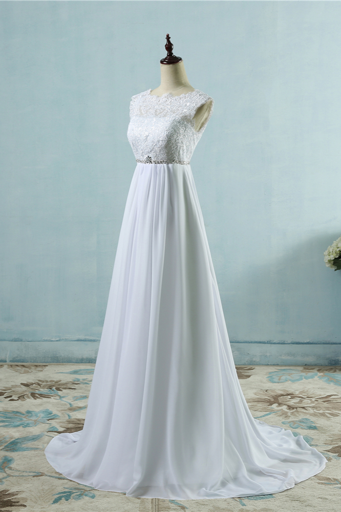 A-line Jewel Neck Sleeveless Floor-length 100D Chiffon Bridal Attire With Appliques 3