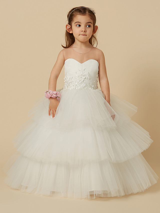 Ball Gown Sleeveless Floor-length Flower Girl Dress With Appliques 4