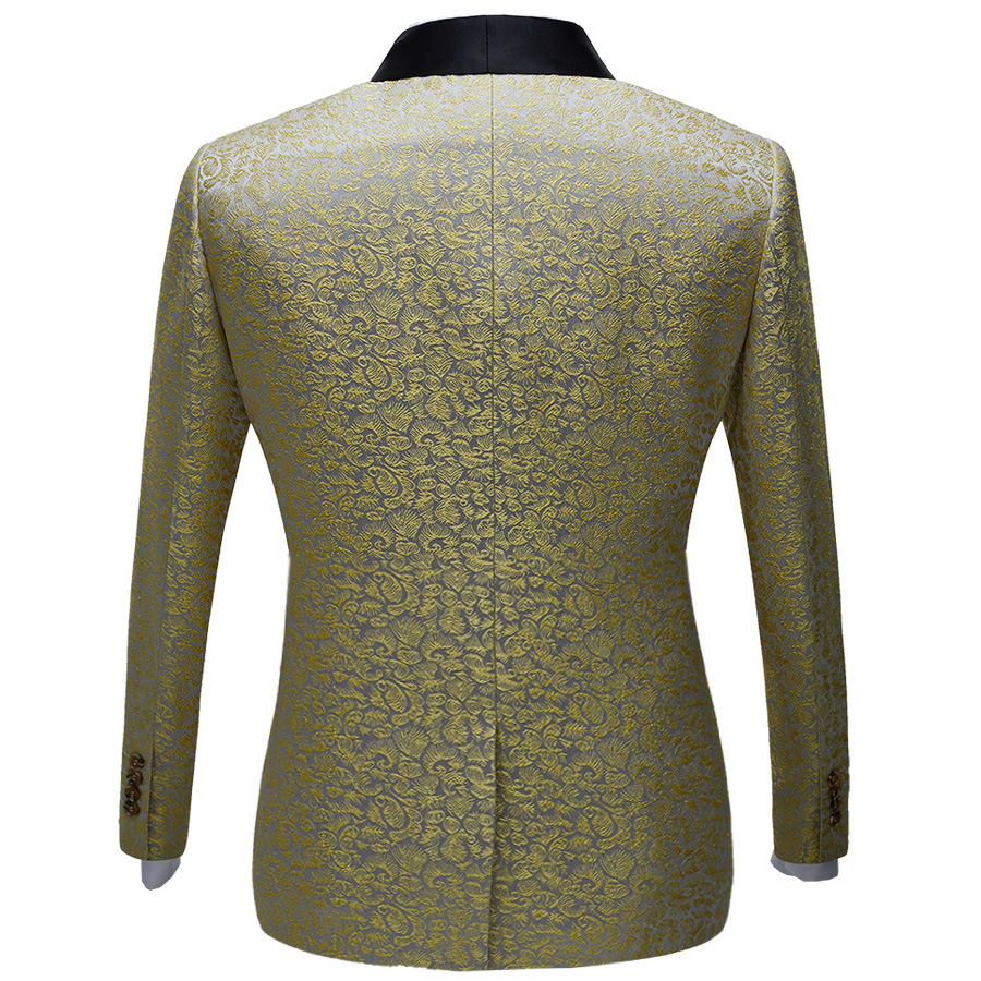 Gold Jacquard Slim Fit Prom Men's Suit 2