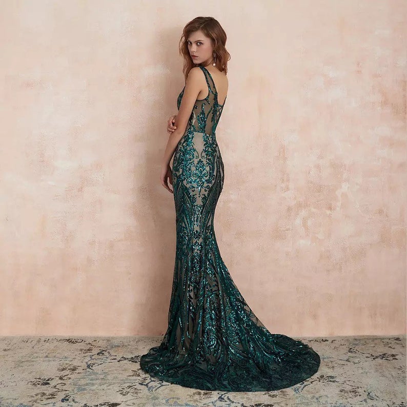 Mermaid V-neck Sleeveless Floor-length Evening Gown With Appliques 5