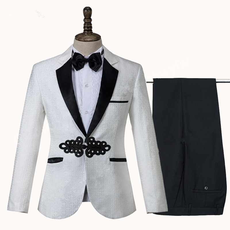 White Jacquard Knitted Wedding Suit 3