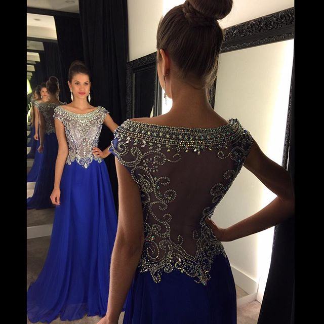 A-line Jewel Neck Sleeveless Floor-length 100D Chiffon Formal Wear With Crystal 3