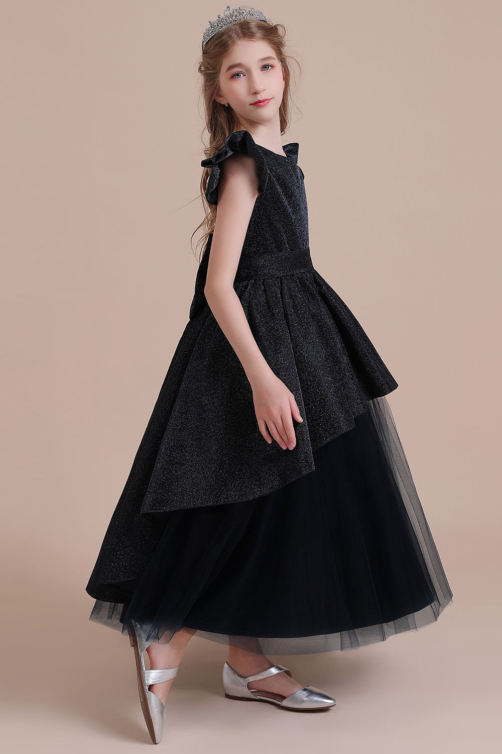 A-line Short Sleeves Ankle-length Tulle Flower Girl Dress With Tiered 4