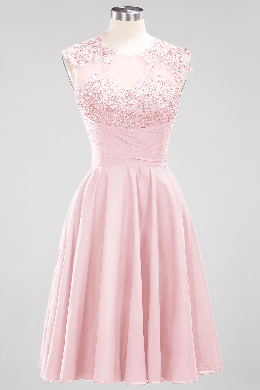 A-line Jewel Neck Sleeveless Knee-length 100D Chiffon Bridesmaid Dress With Appliques 5