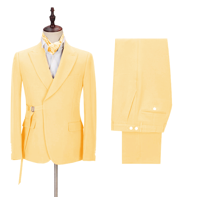 Yellow Slim Fit Men Suit with Peaked Lapel for Prom 2