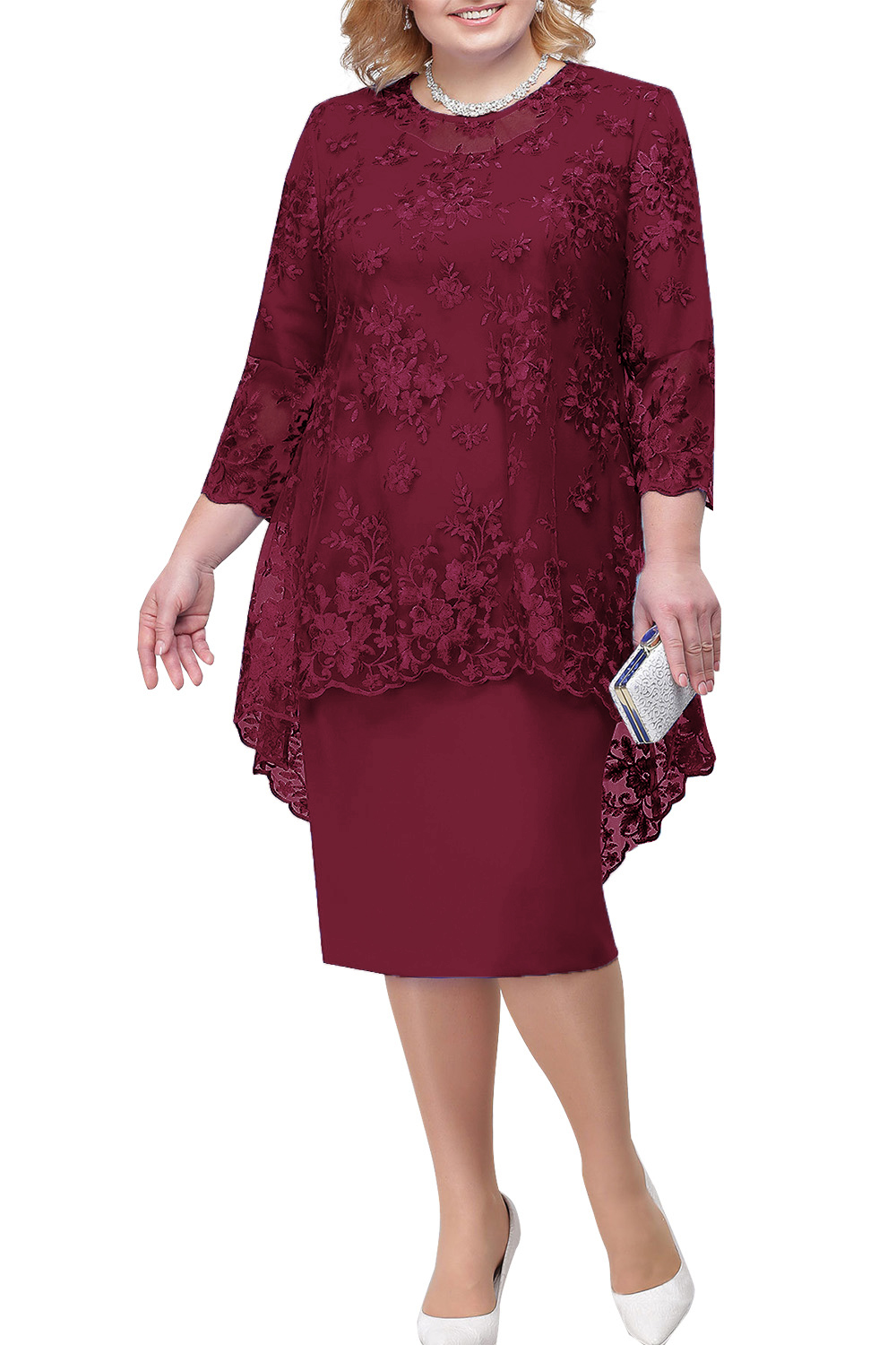 Tulle Lace 3/4 Sleeves Knee Length Mother of Bride Dress | Mother Wedding Party Dress 3