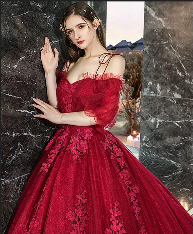 A-line Off-the-shoulder Long Sleeves Floor-length Tulle Evening Dress With Appliques 5