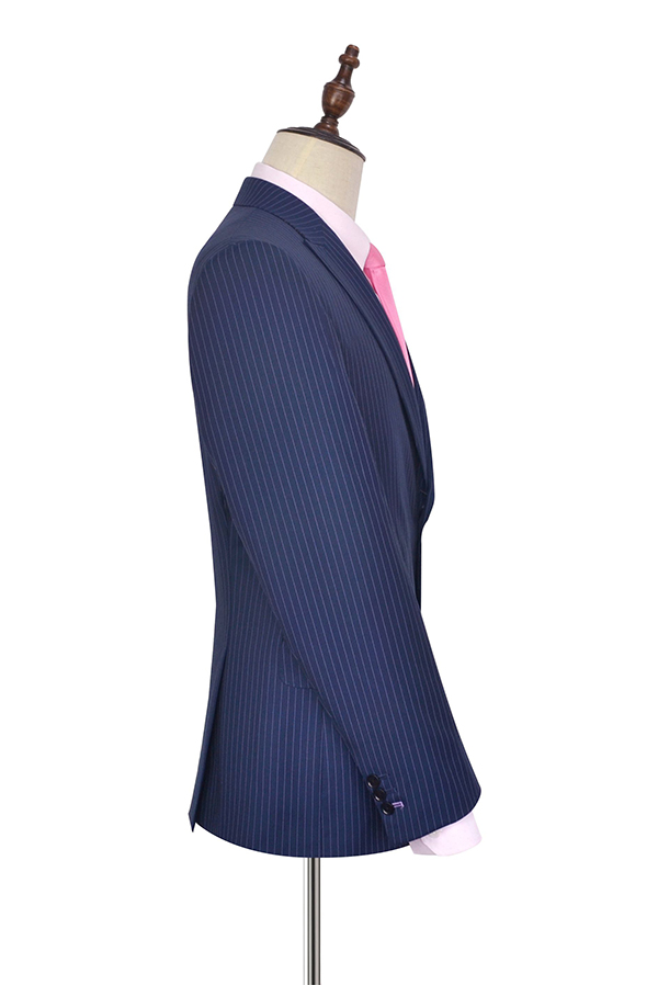 Navy Blue Striped Mens Suits for Business 5
