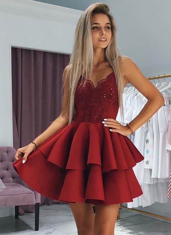 A-line Spaghetti Straps Sleeveless Mini Cocktail Party Dress With Appliques 3