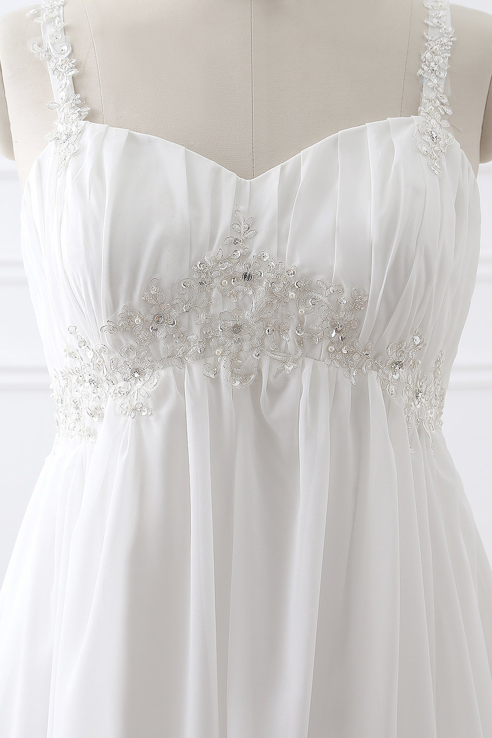 A-line Straps Sleeveless Court Train 30D Chiffon Bridal Gown With Appliques 7
