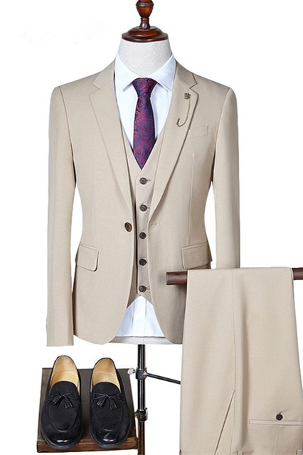 Off White Three Pieces Formal Business Men Suit with Notched Lapel 2