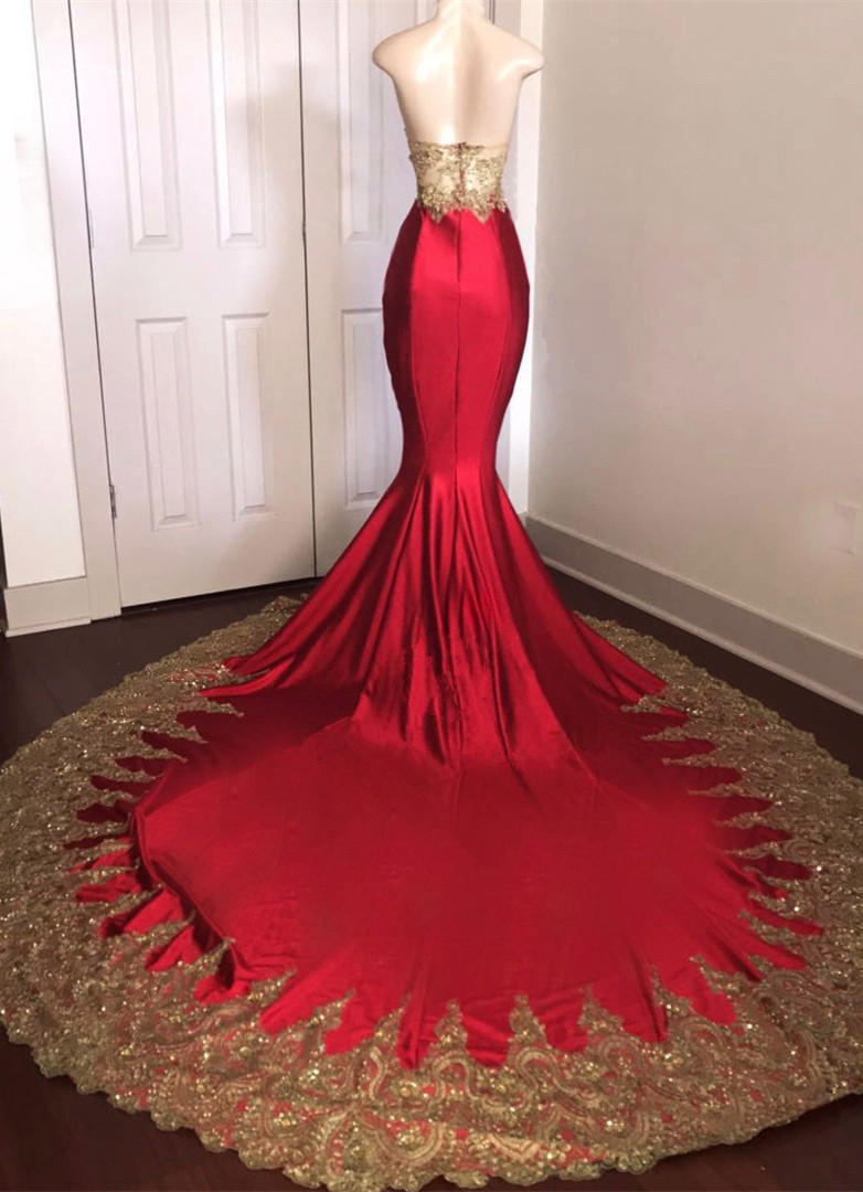 Mermaid Sweetheart Neck Sleeveless Court Train Stretch Satin Evening Dress With Lace 2
