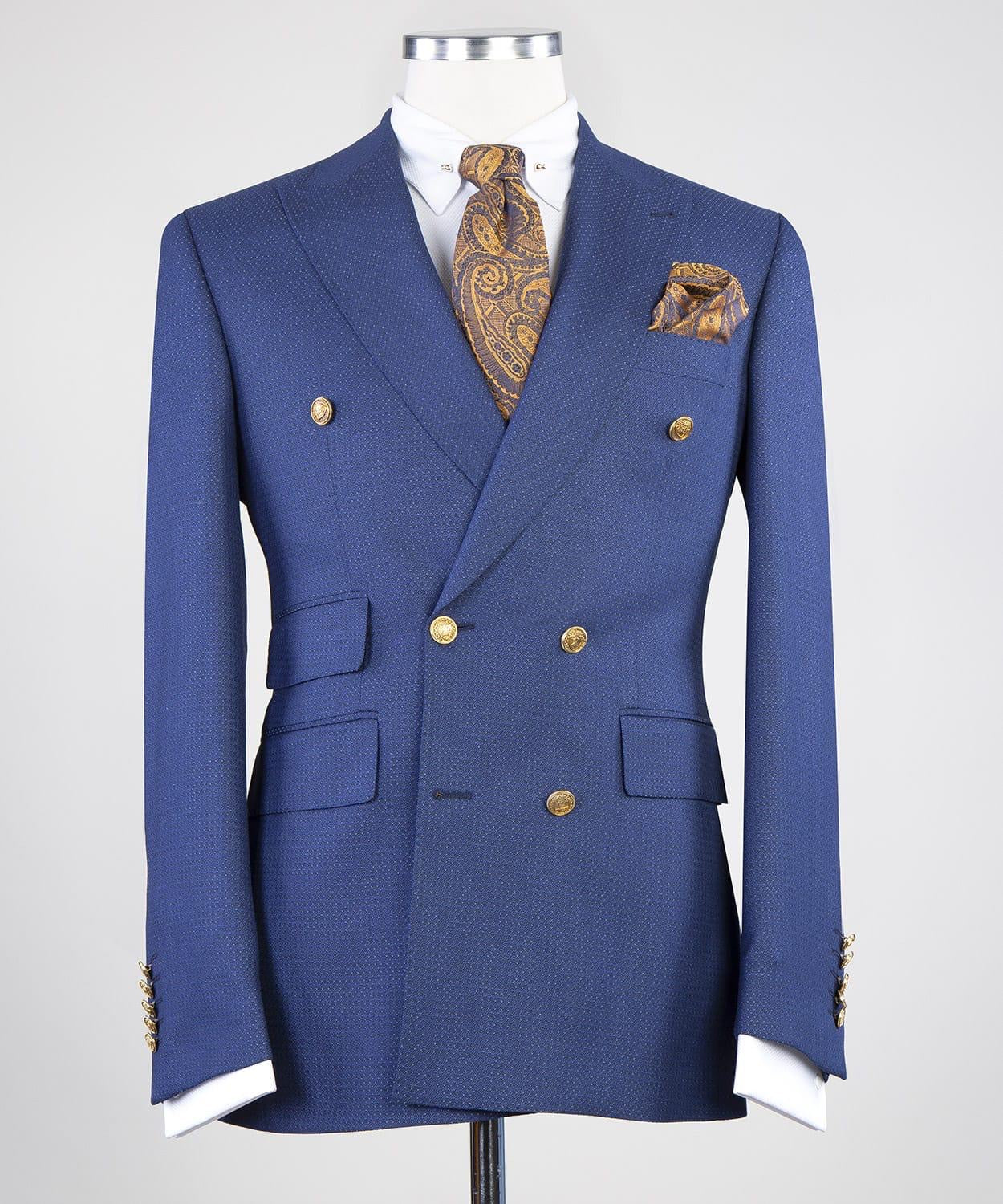 Dark Blue Slim Fit Two Pieces Men Suit with Peaked Lapel 3
