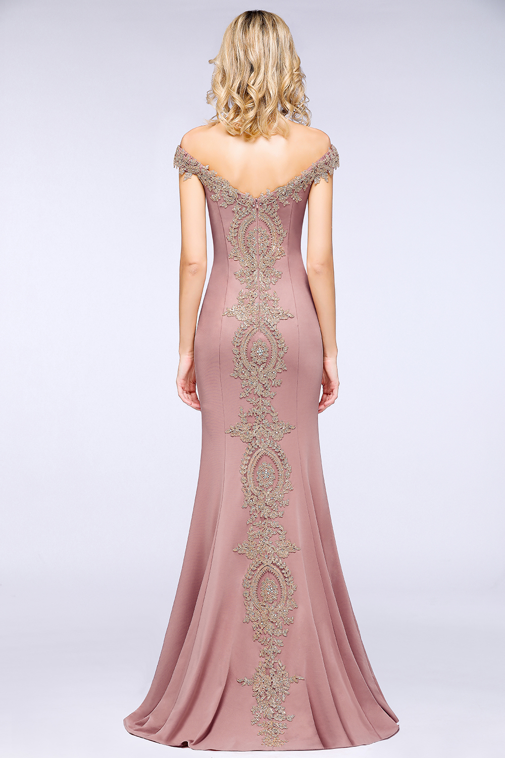 Mermaid Bateau Neck Cap Sleeves Sweep / Brush Train Bridesmaid Gown With Rhinestone 2