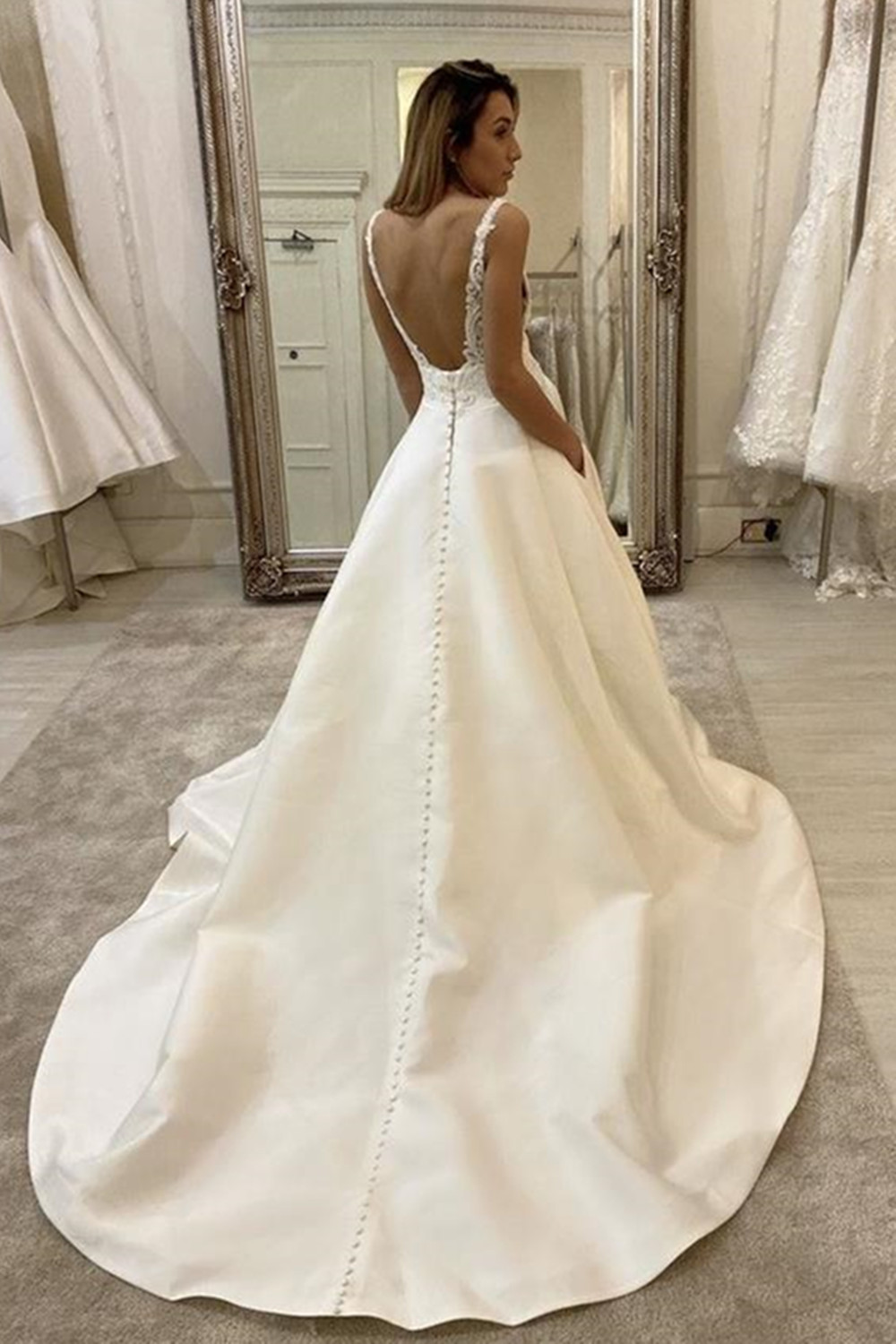 A-line Sleeveless Floor-length Tulle Wedding Gown With Sweep / Brush Train 2
