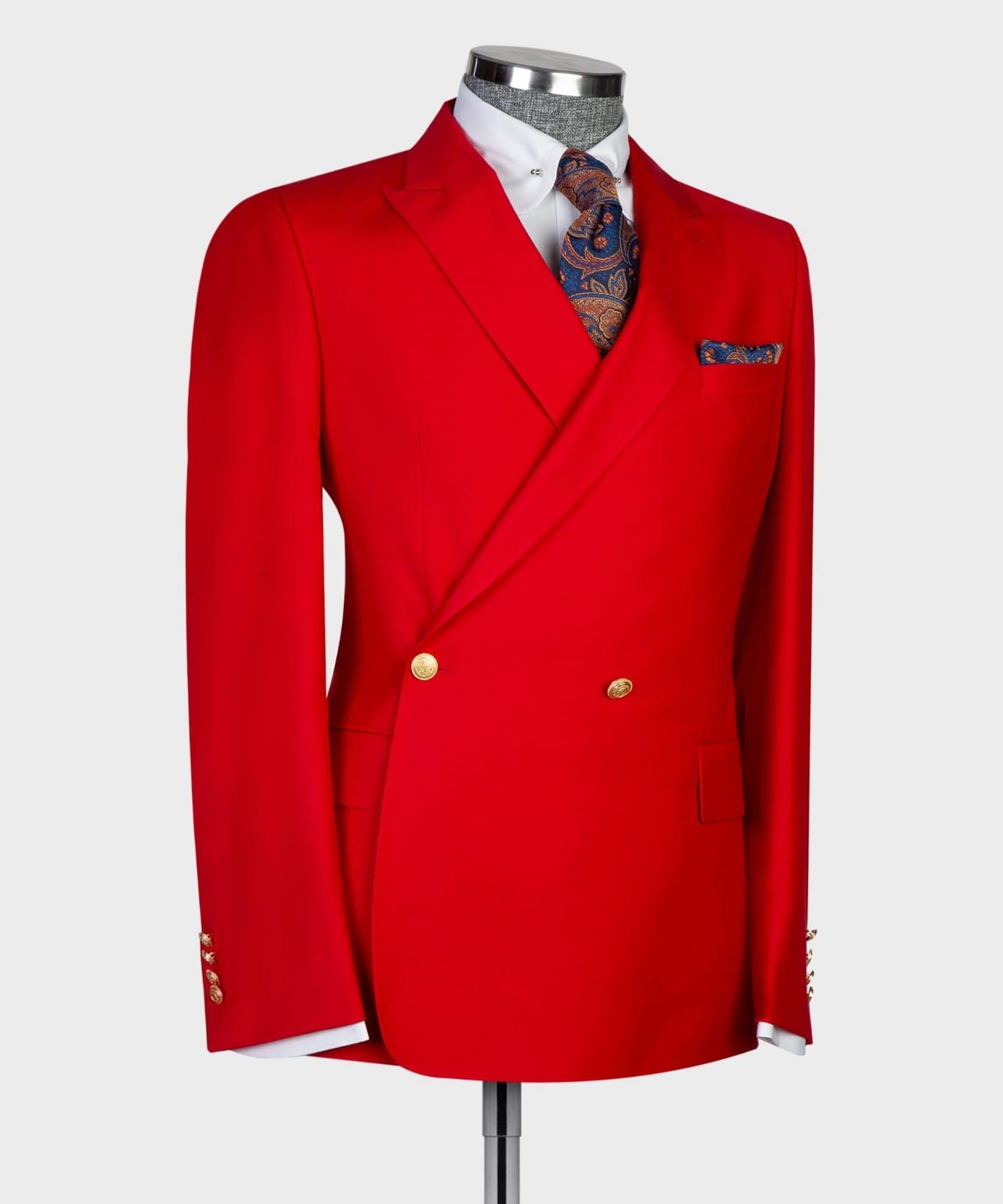 Red Double Breasted Best Fitted Prom Outfit with Peaked Lapel 3