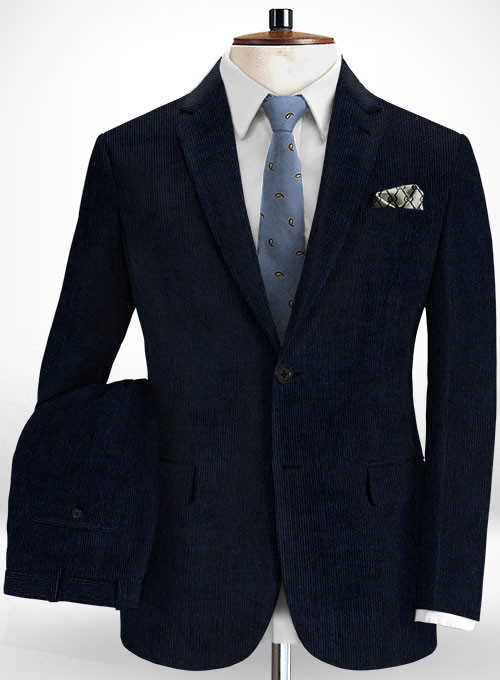 Navy Blue Corduroy Men Suits 2