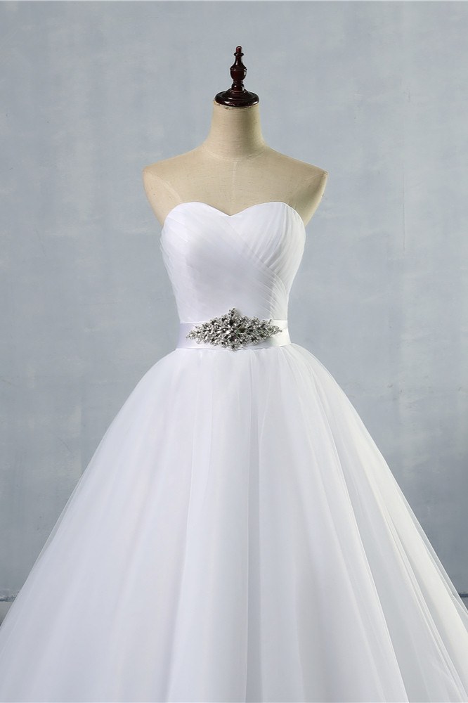 A-line Sweetheart Neck Floor-length Tulle Bridal Dress With Beading 3