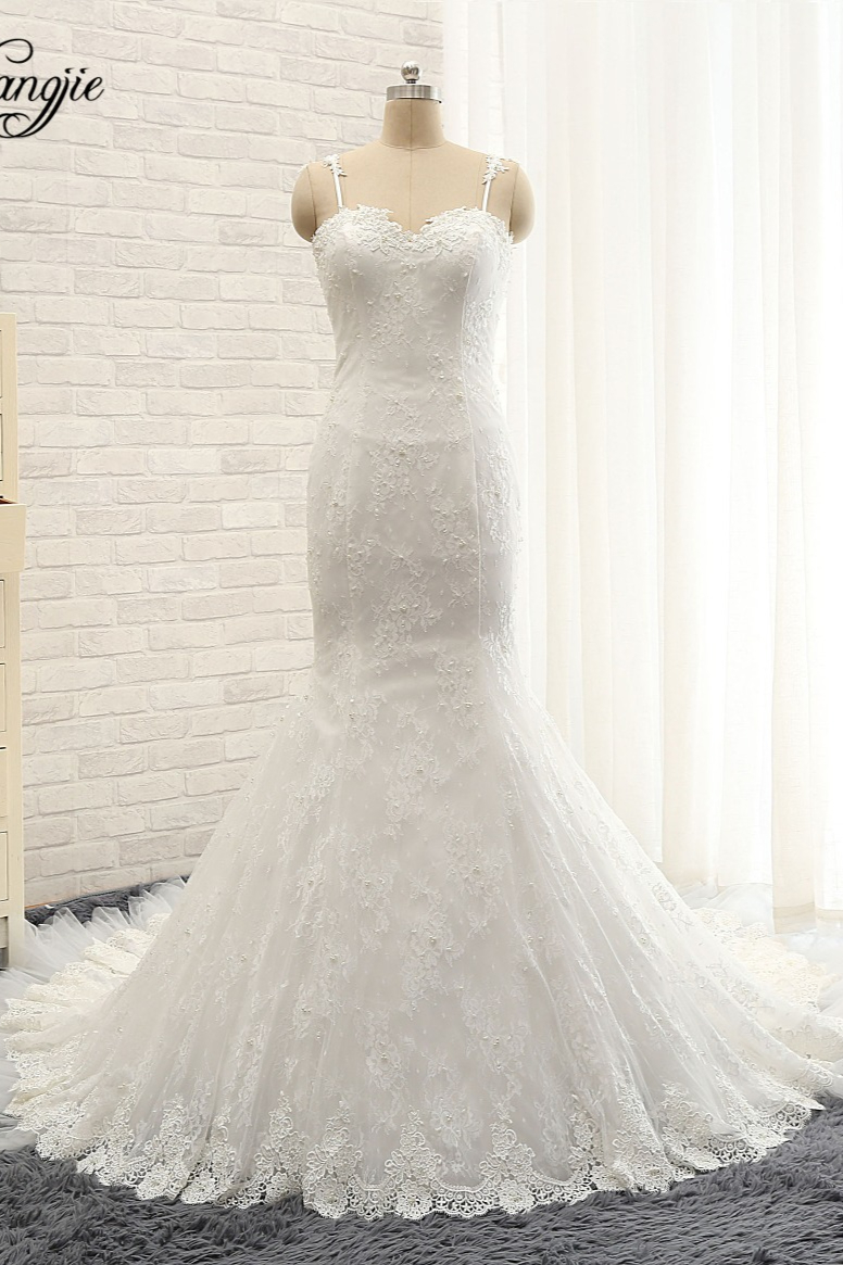 Mermaid Spaghetti Straps Sleeveless Floor-length Bridal Attire With Lace 3