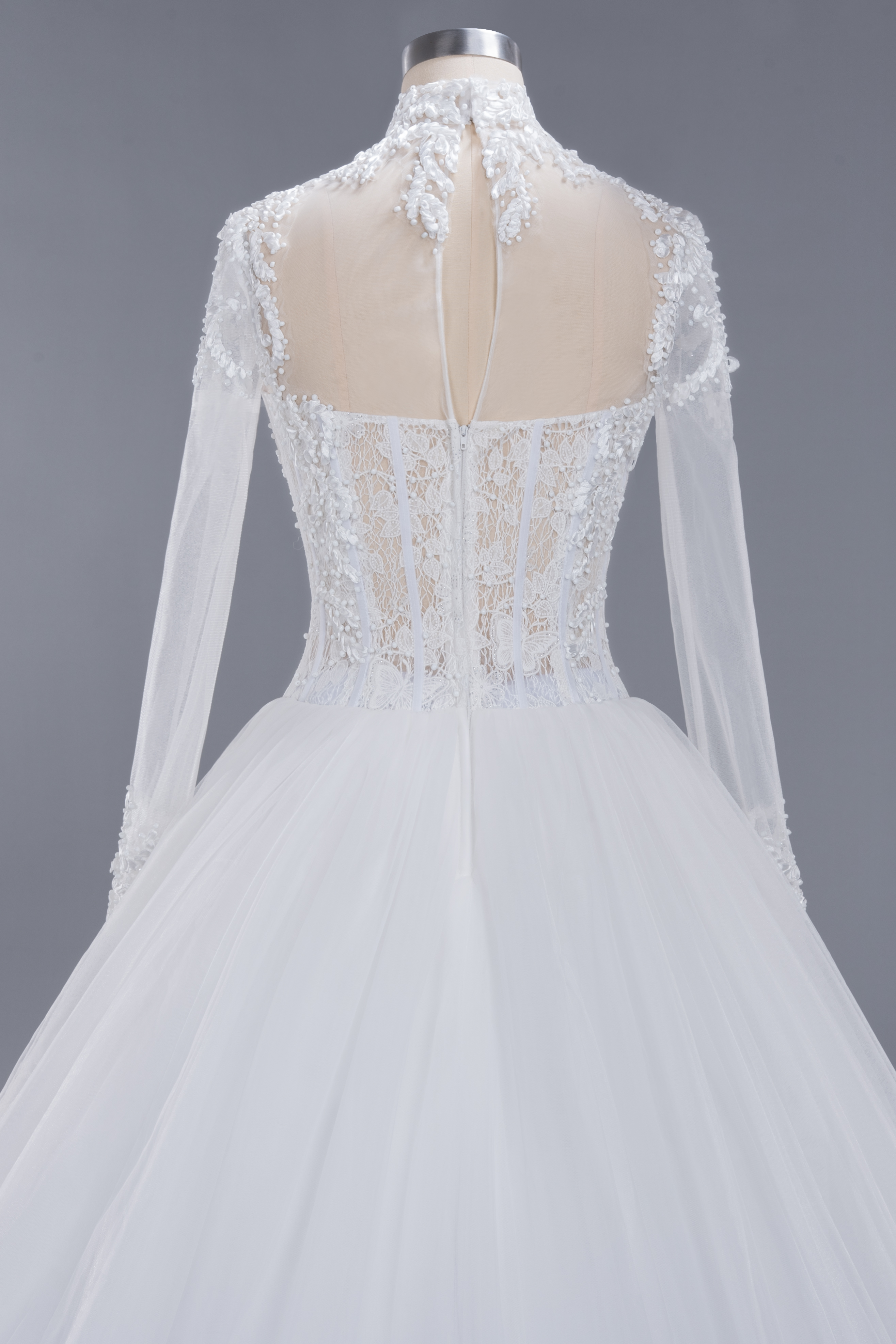 Ball Gown High Neck Long Sleeves Floor-length Lace Wedding Dress With Lace 6