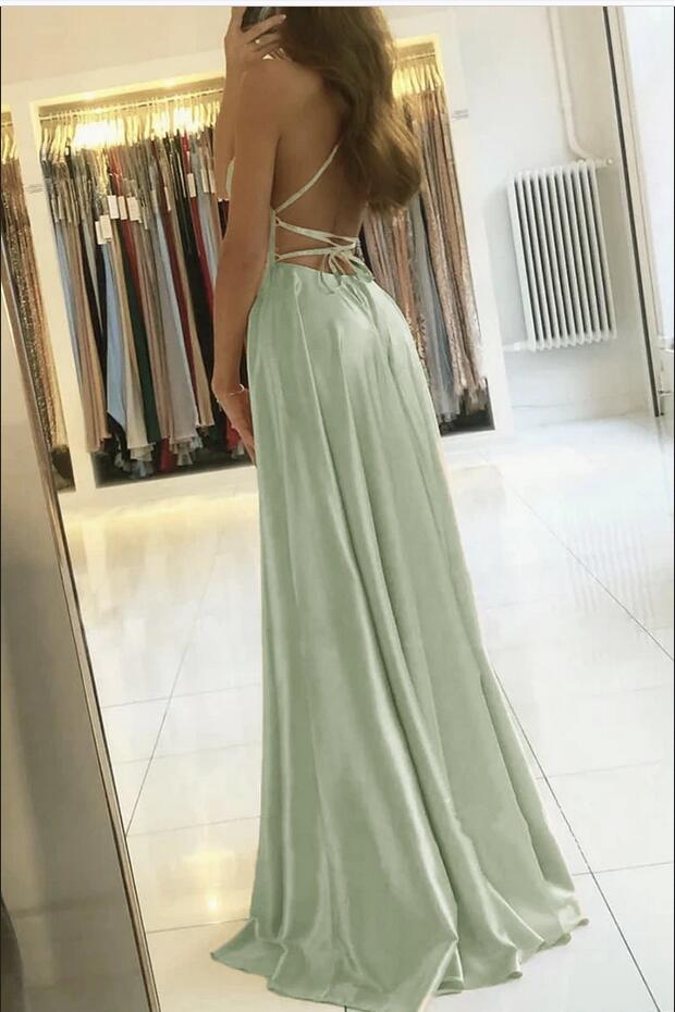 A-line Spaghetti Straps Sleeveless Floor-length Stretch Satin Evening Dress With Ruffles 2