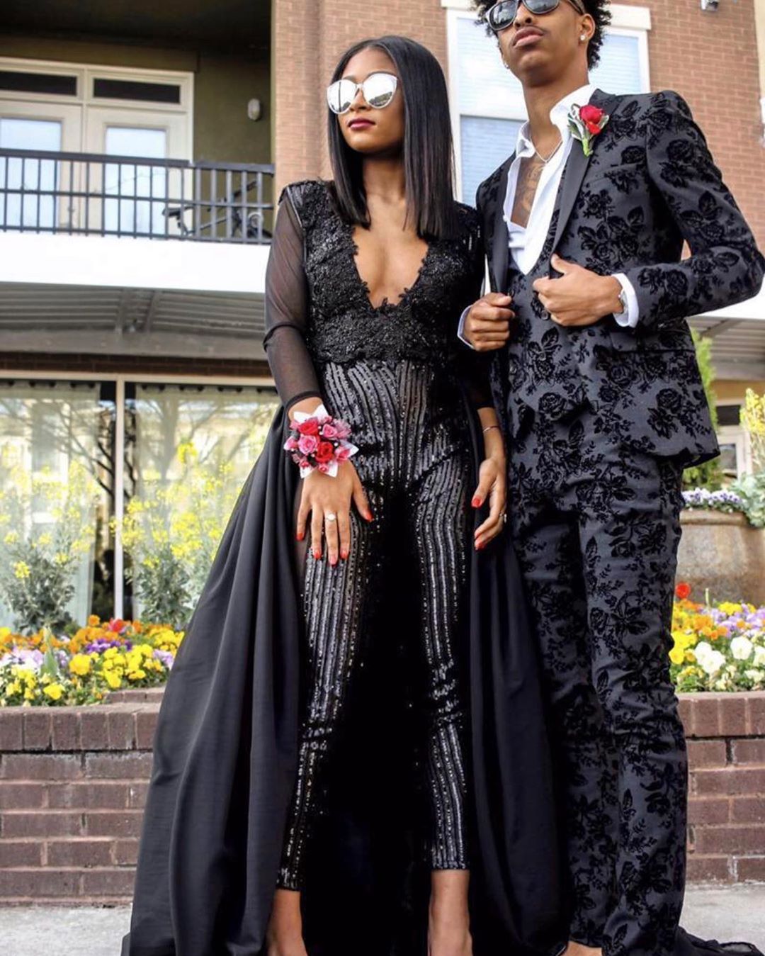 Two Pieces V-neck Long Sleeves Sweep / Brush Train Satin Evening Dress With Lace 2