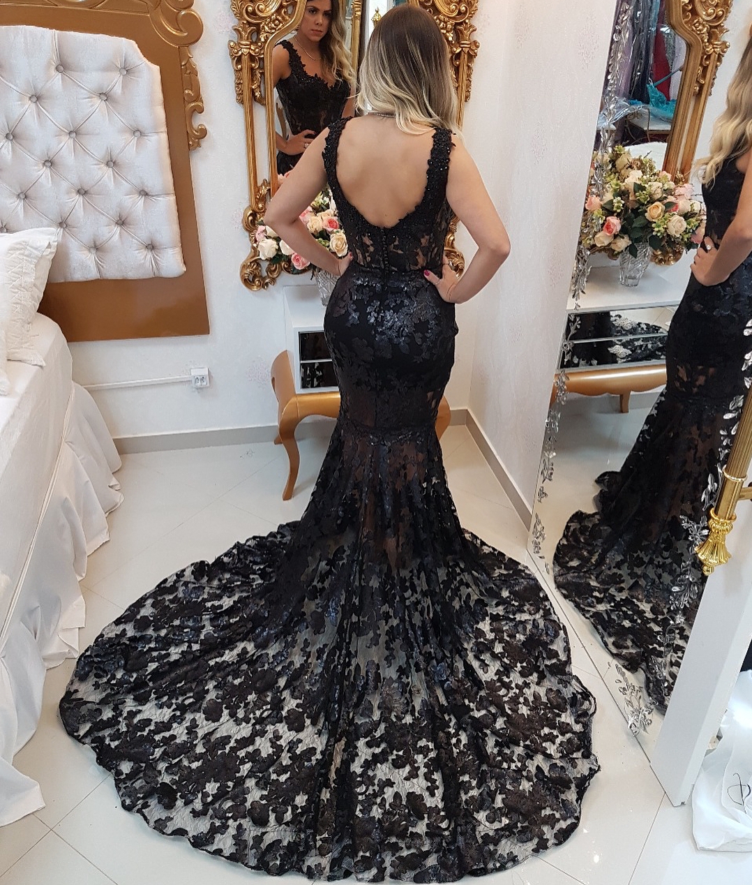 Mermaid Straps Sleeveless Sweep / Brush Train Prom Dress With Appliques 2