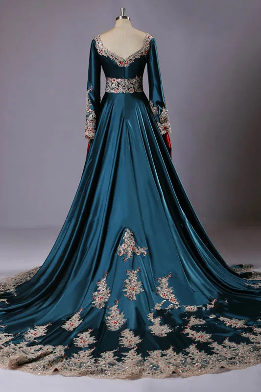 A-line V-neck Court Train Evening Dress With Lace 2