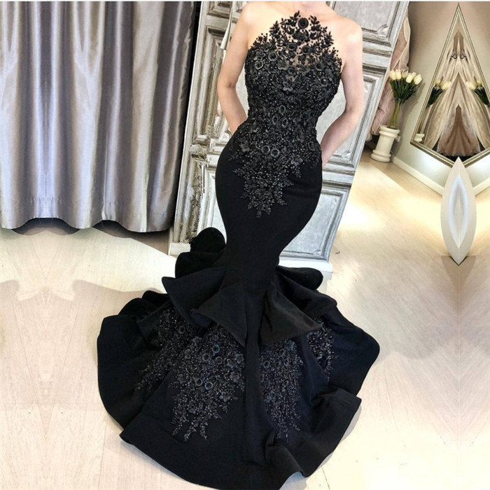 Mermaid Jewel Neck Sleeveless Sweep / Brush Train Evening Dress With Lace 2