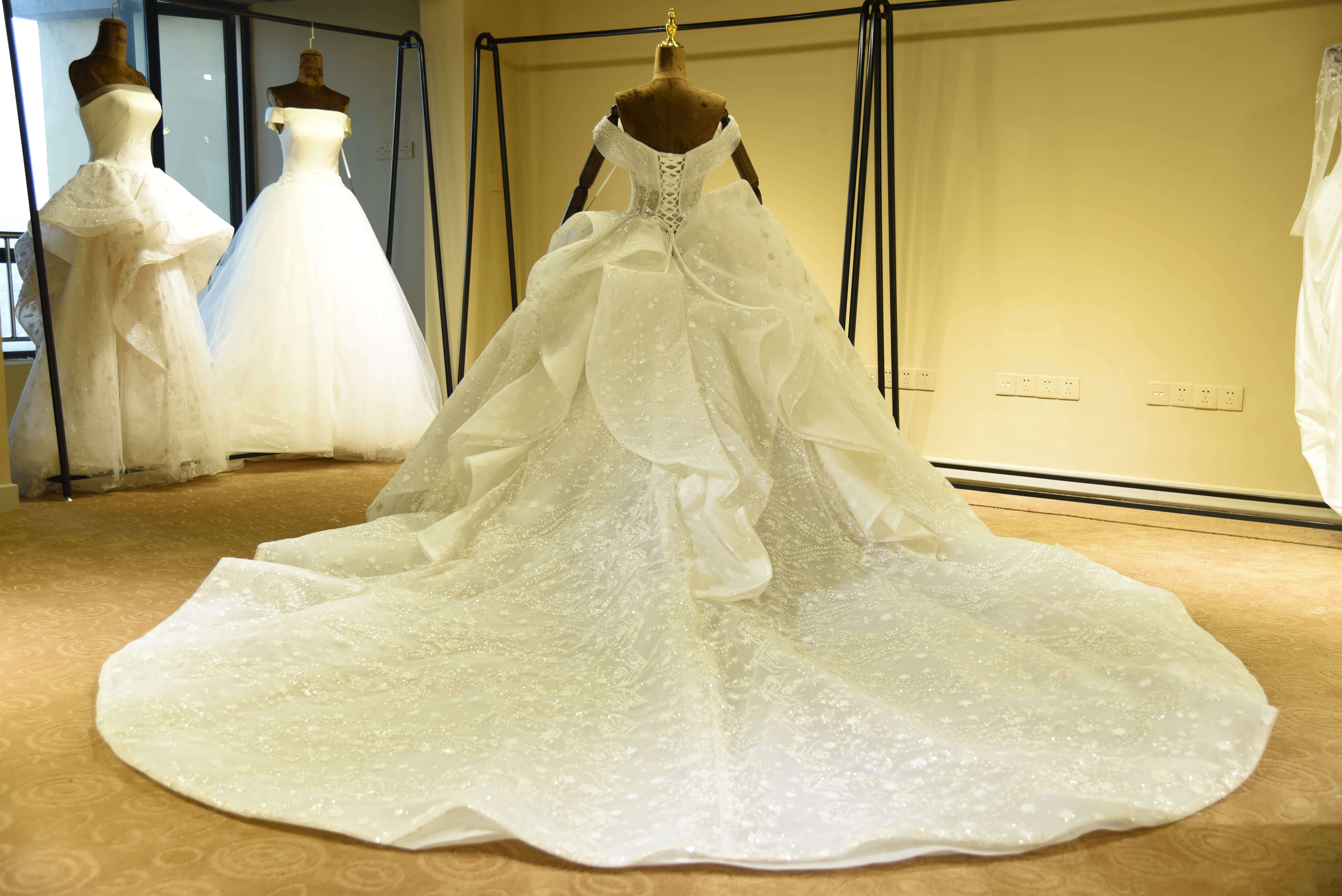 Ball Gown V-neck Cap Sleeves Cathedral Train Lace Bridal Gown With Lace 3