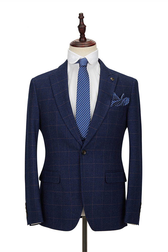 Blue Plaid 3 Piece Double Breasted Men's Suit 3