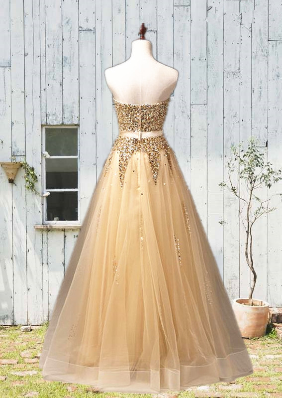 A-line Sweetheart Neck Sleeveless Floor-length Organza Evening Dress With Sequins 2