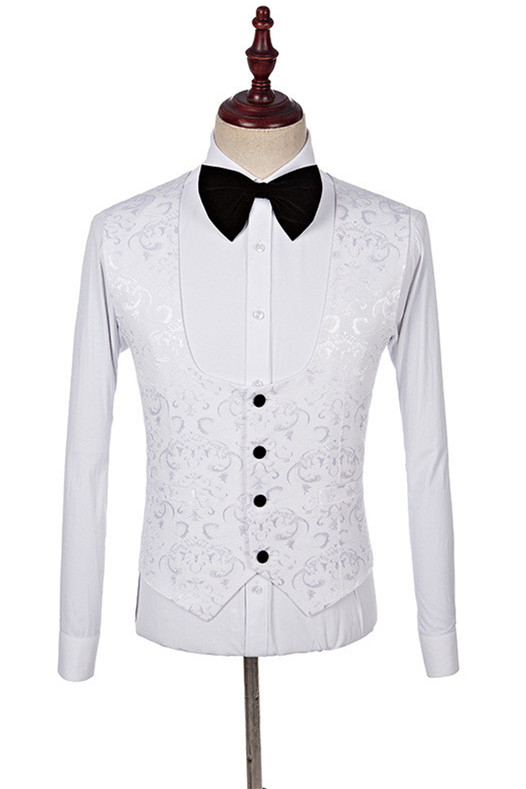 White Jacquard Three Pieces Wedding Suit for Men 3