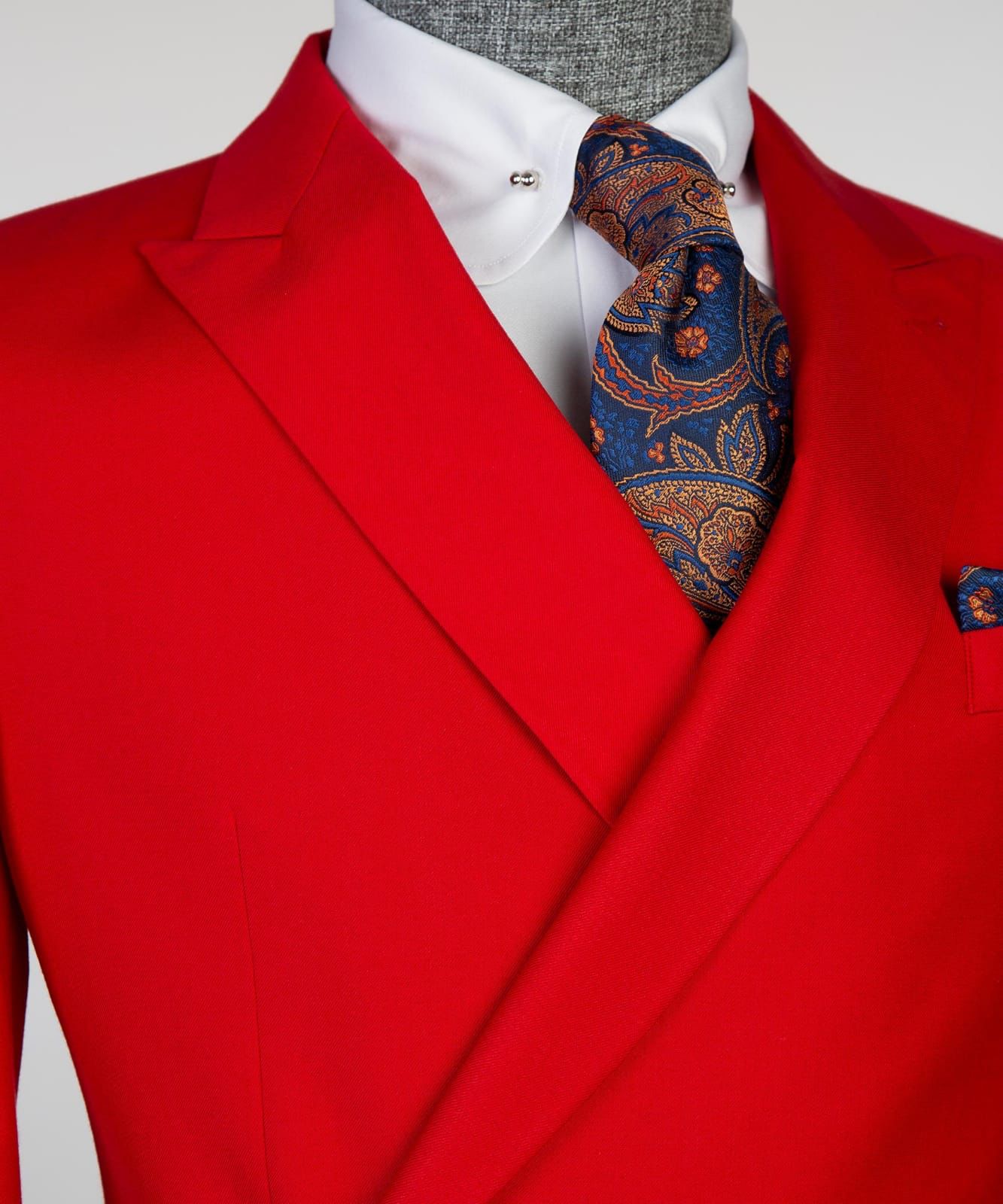 Red Double Breasted Best Fitted Prom Outfit with Peaked Lapel 2
