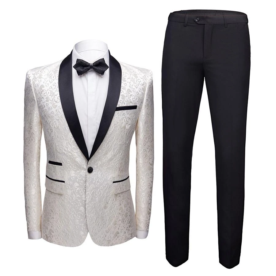 White Jacquard One Button Wedding Tuxedo 3