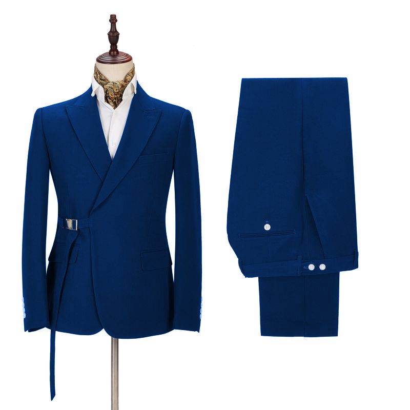 Latest Royal Blue Buckle Button Men's  Suit 2