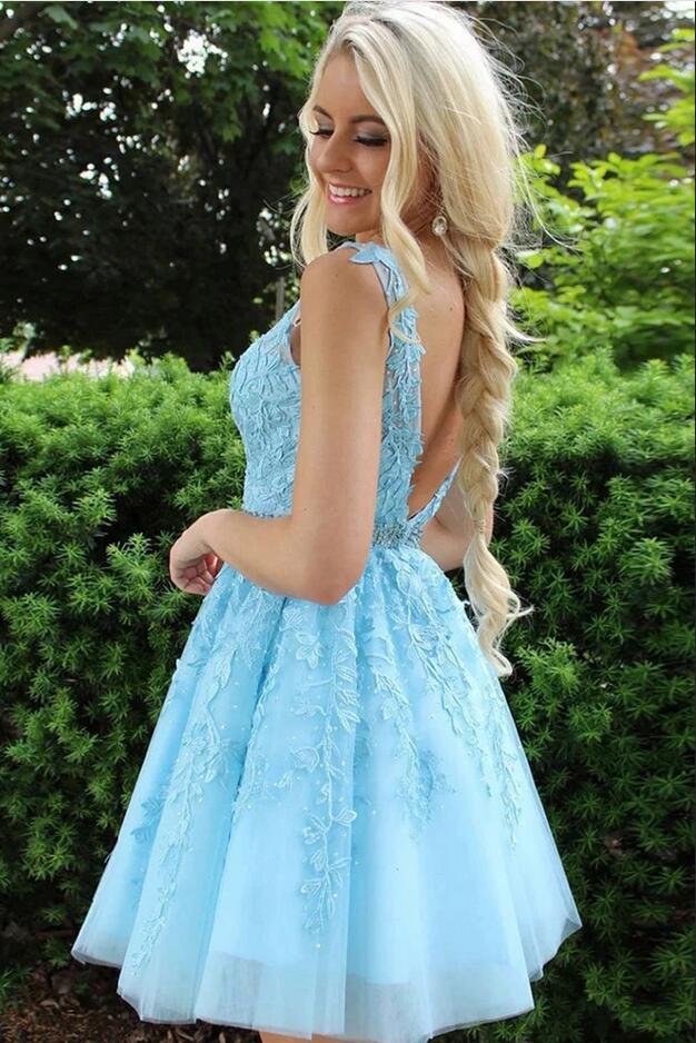 A-line V-neck Sleeveless Mini Tulle Party Dress With Ruffles 2