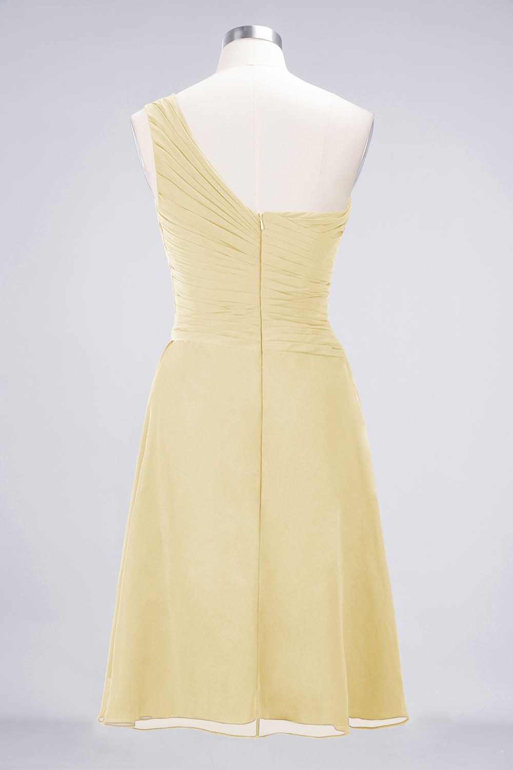 A-line One Shoulder Sweetheart Neck Sleeveless Knee-length 100D Chiffon Bridesmaid Attire With Ruffles 36