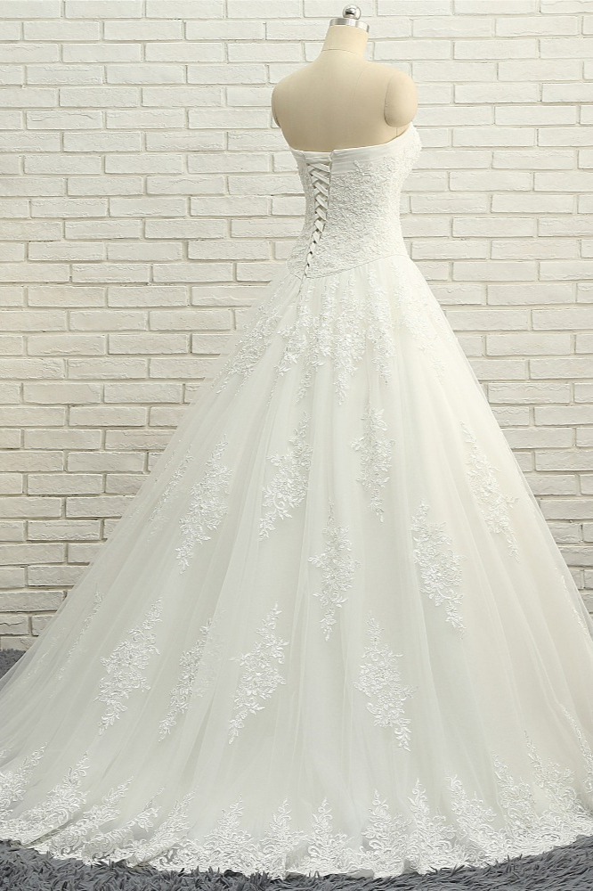 White Tulle A-Line Wedding Dress with Bateau Neckline and Ruffles 2
