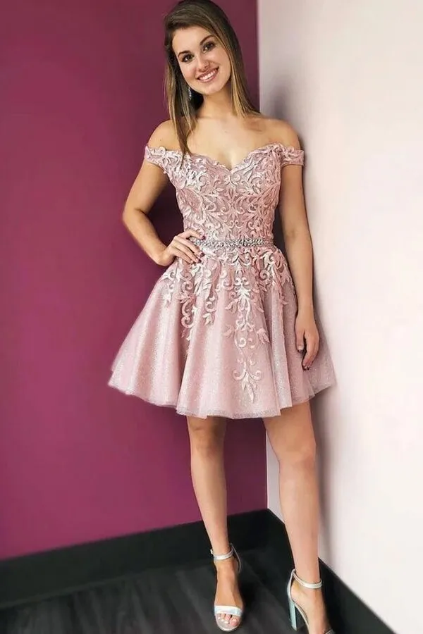 A-line Off-the-shoulder Sleeveless Knee-length Tulle Cocktail Party Dress With Ruffles 1