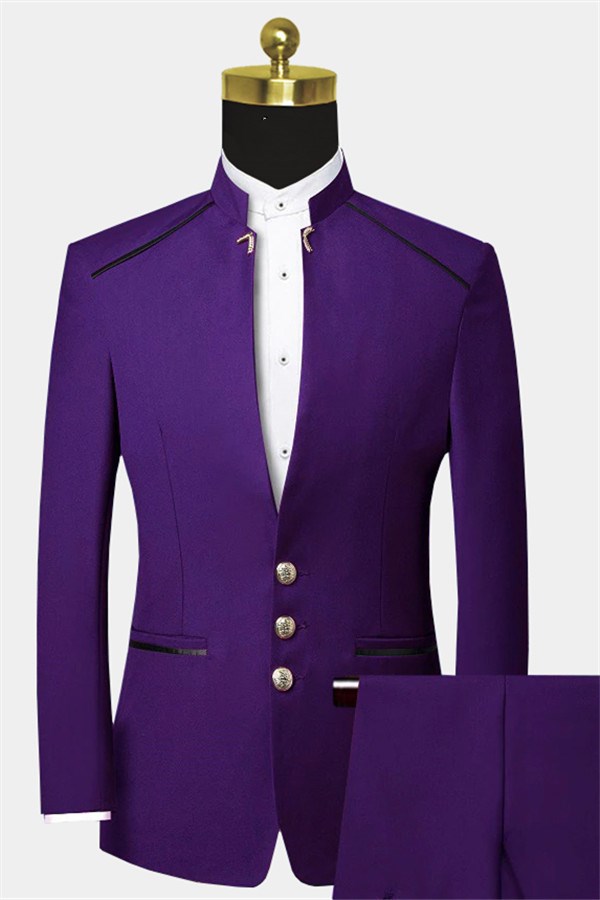 Violet Single Breasted Wool Blend Prom Suit with Notched Lapel 1