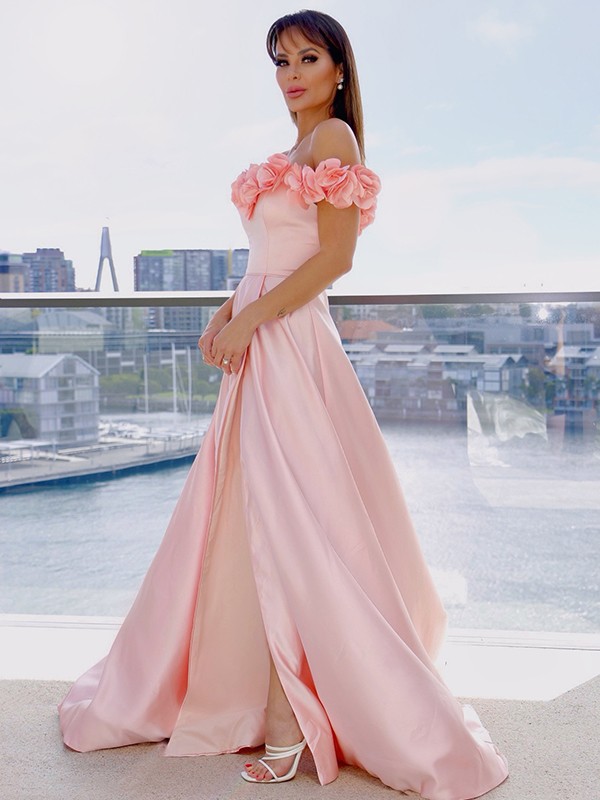 A-line Off-the-shoulder Sleeveless Sweep / Brush Train 100D Chiffon Evening Gown With Beading 5