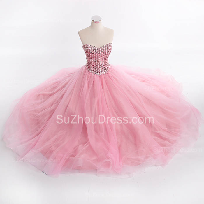 Ball Gown Sweetheart Neck Sleeveless Floor-length Tulle Evening Dress With Crystal 2
