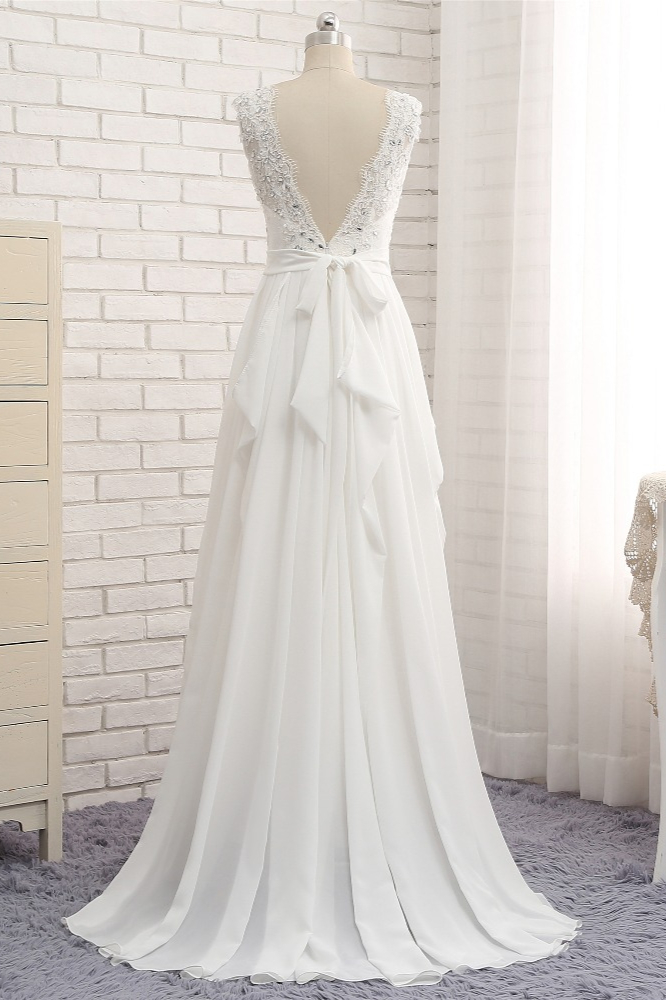 A-line Straps Jewel Neck Sleeveless Floor-length 100D Chiffon Bridal Attire With Lace 2