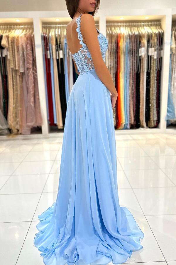 Column Straps Sleeveless Floor-length 100D Chiffon Formal Wear With Ruffles 5