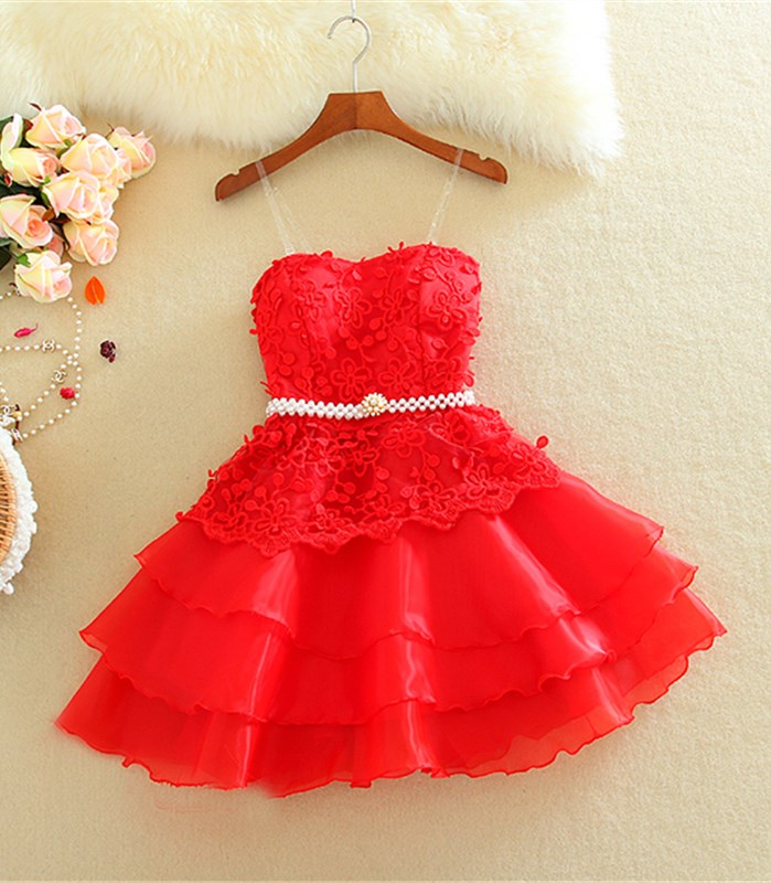A-line Strapless Sleeveless Mini Organza Party Dress With Lace 2