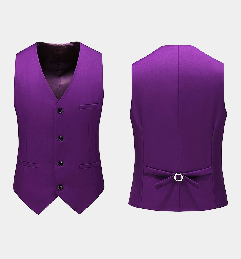 Purple Three Piece Men's Prom Suit with Notched Lapel 3