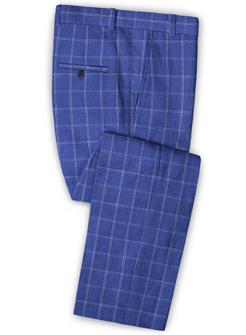 Ocean Blue Grid Linen Men Suits 3
