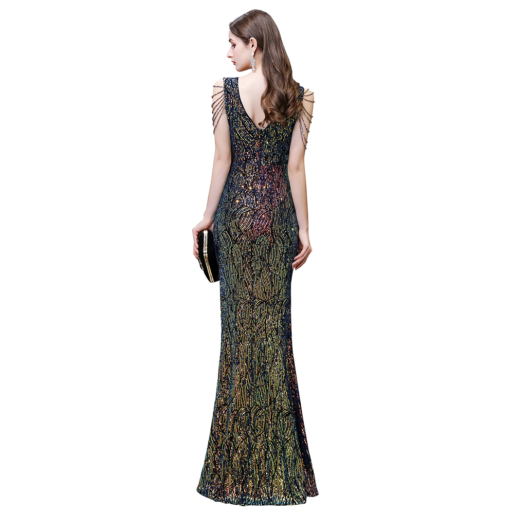 Mermaid V-neck Sleeveless Sweep / Brush Train Evening Dress With Sequins 4